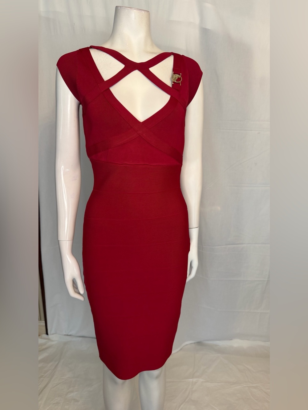 Versace Red Cross-Front Midi Bodycon Dress